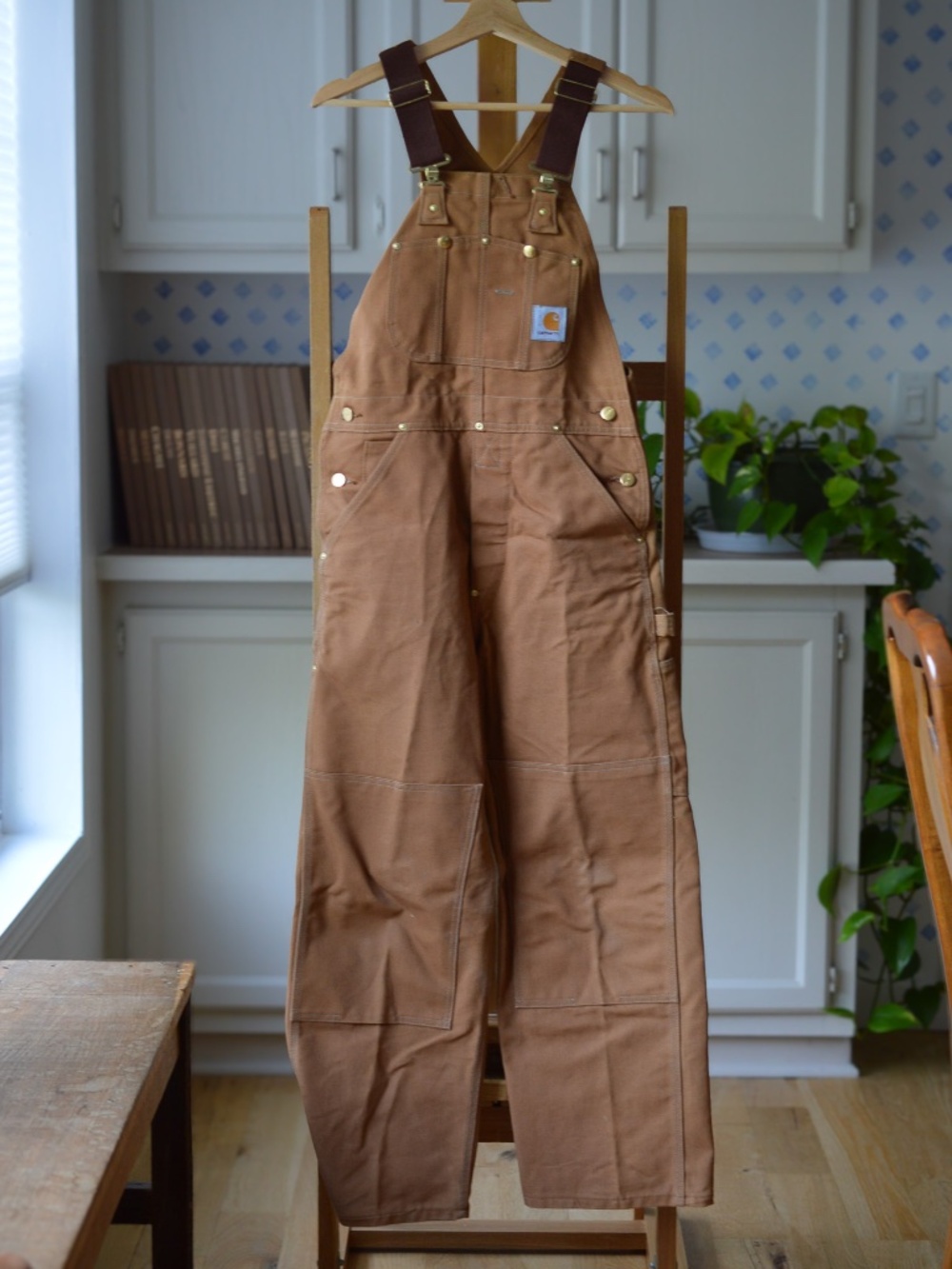Vintage Carhartt Made in USA Brown Duck Double Knee Bib Overalls R01 30x28